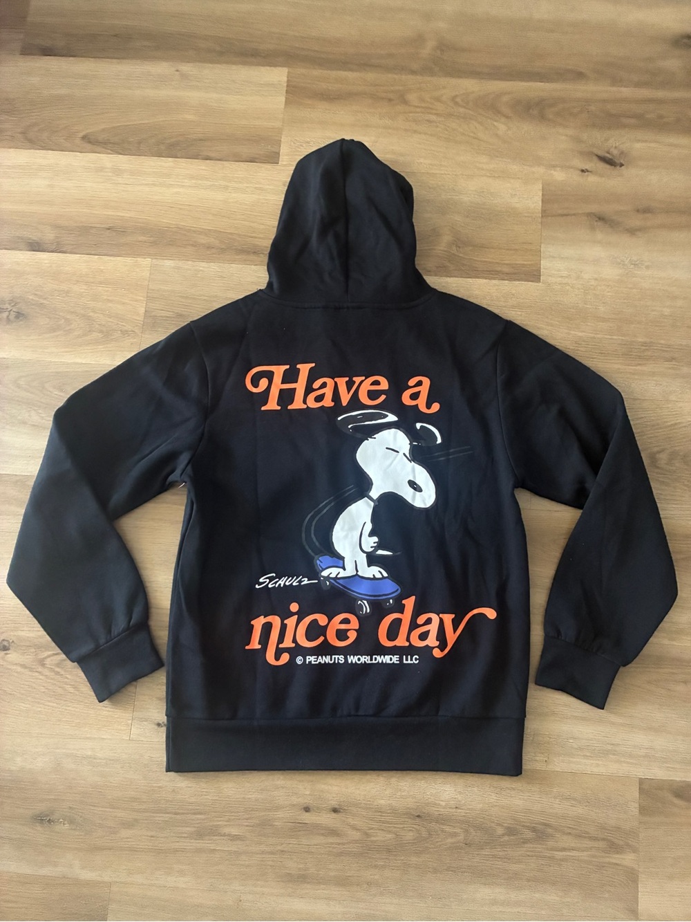 Neff x Peanuts Snoopy Skateboard Have a Nice Day Black Pullover Hoodie NWT